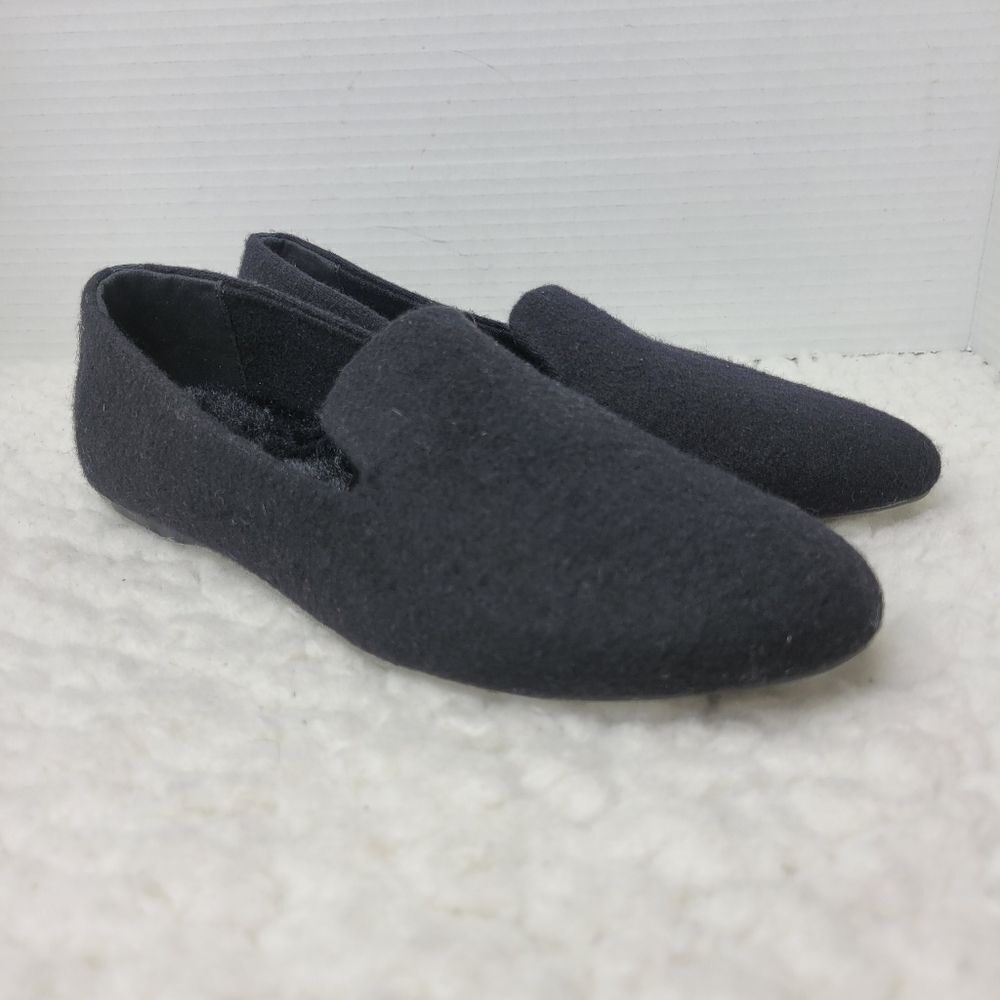 Birdies The Starling Women's Flat Smoking Slipper Size 8 Black Faux Fur Lined